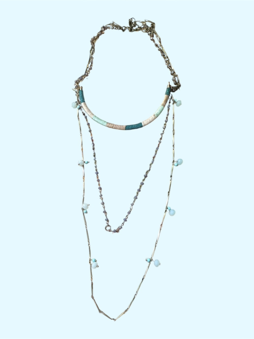 Delicate Aqua Beaded Layered Necklace - Women Jewelry